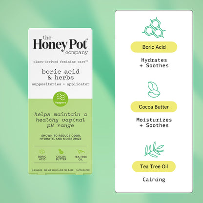 The Honey Pot Company 7 Day Boric Acid & Herbs Suppositories - Maintains and Balances Healthy Vaginal pH, Manages Odor, Hydrates, & Moisturizes - Gynecologist Tested - Maple Wellness Supplements