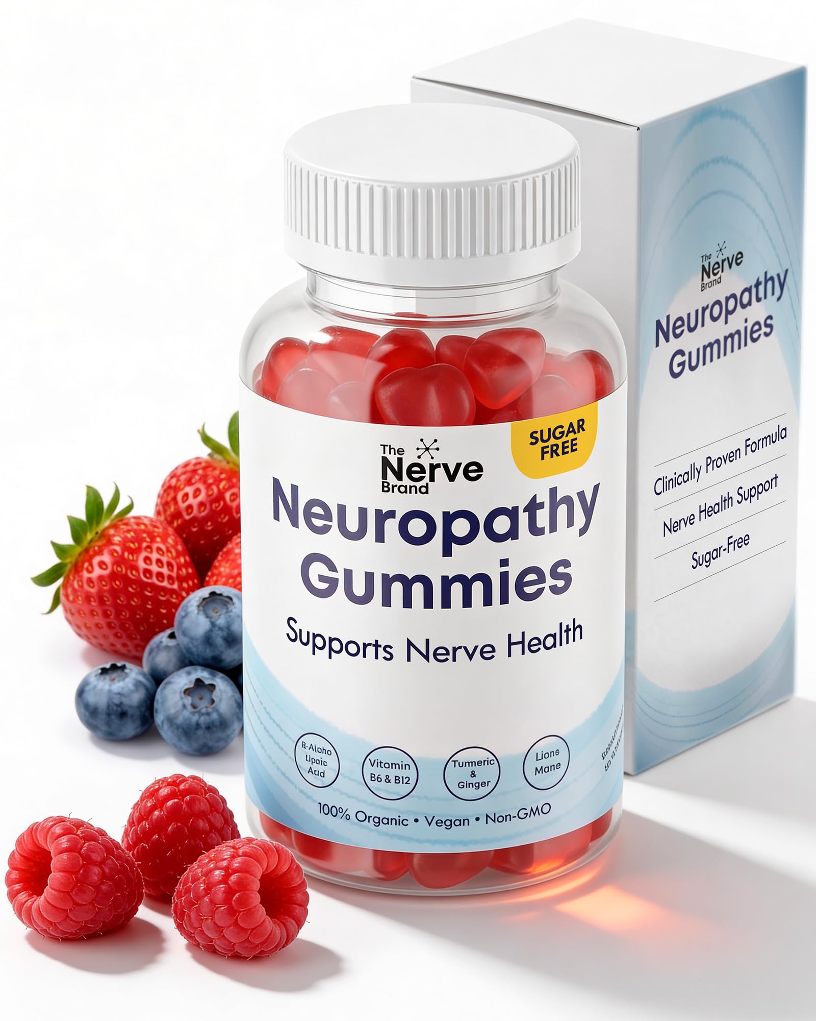 The Nerve Brand Neuropathy Support Gummies, 600 mg R Alpha Lipoic Acid Gummies with B1 B6 B12 and Lion’s Mane, Sugar Free Daily Nerve Health Supplement, 30 Day Supply - Maple Wellness Supplements