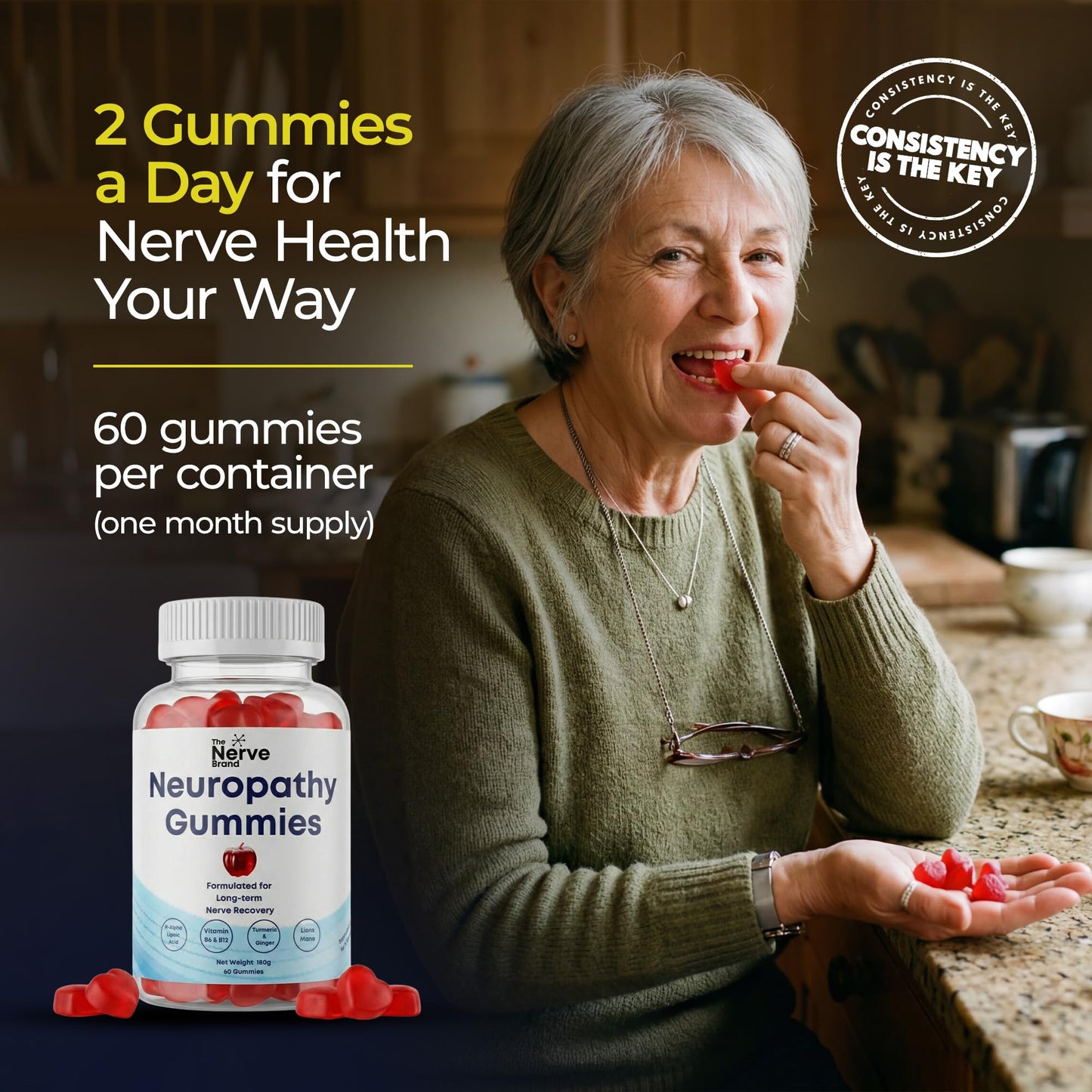 The Nerve Brand Neuropathy Support Gummies, 600 mg R Alpha Lipoic Acid Gummies with B1 B6 B12 and Lion’s Mane, Sugar Free Daily Nerve Health Supplement, 30 Day Supply - Maple Wellness Supplements