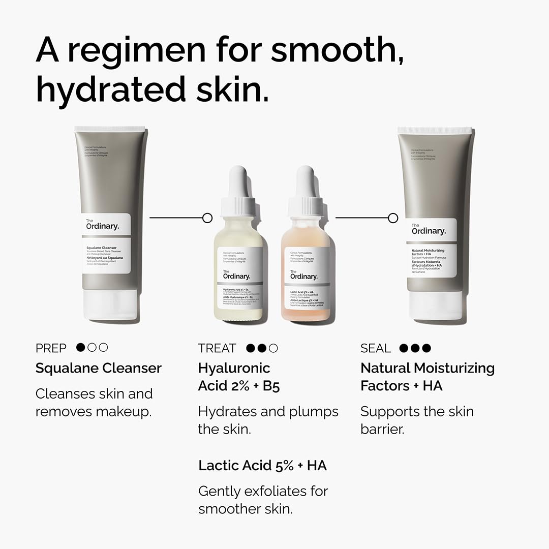 The Ordinary Lactic Acid 5% + Hyaluronic Acid 2%, Gentle Exfoliating Serum for Smoother Skin, 1 Fl Oz - Maple Wellness Supplements