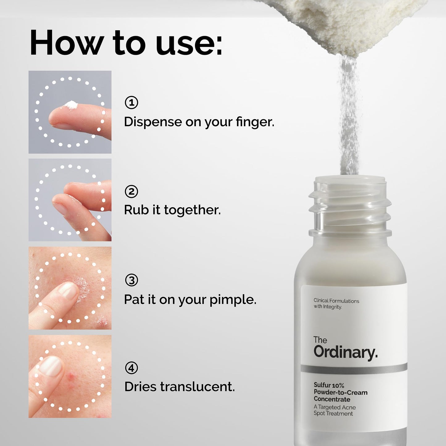 The Ordinary Sulfur 10% Powder-to-Cream Acne Spot Treatment Concentrate, Reduces Pimple Size and Zit Redness, 0.18 Oz - Maple Wellness Supplements