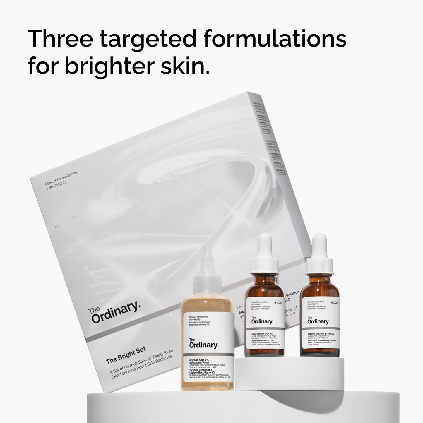 The Ordinary The Bright Set, 3-Step Regimen for Radiant, Even Skin Tone with Glycolic Acid 7% Exfoliating Toner - Maple Wellness Supplements