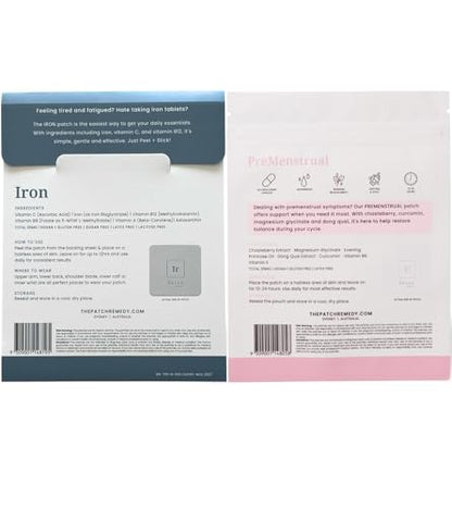 The Patch Remedy Period Patch & Iron Patches Kit - 30 PMS Menstrual Patches for Women with Vitex Chasteberry, Magnesium, Evening Primrose Oil, Dong Quai Extract, Curcumin, Vitamin B6 & E, Iron - Maple Wellness Supplements