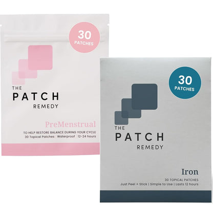 The Patch Remedy Period Patch & Iron Patches Kit - 30 PMS Menstrual Patches for Women with Vitex Chasteberry, Magnesium, Evening Primrose Oil, Dong Quai Extract, Curcumin, Vitamin B6 & E, Iron - Maple Wellness Supplements