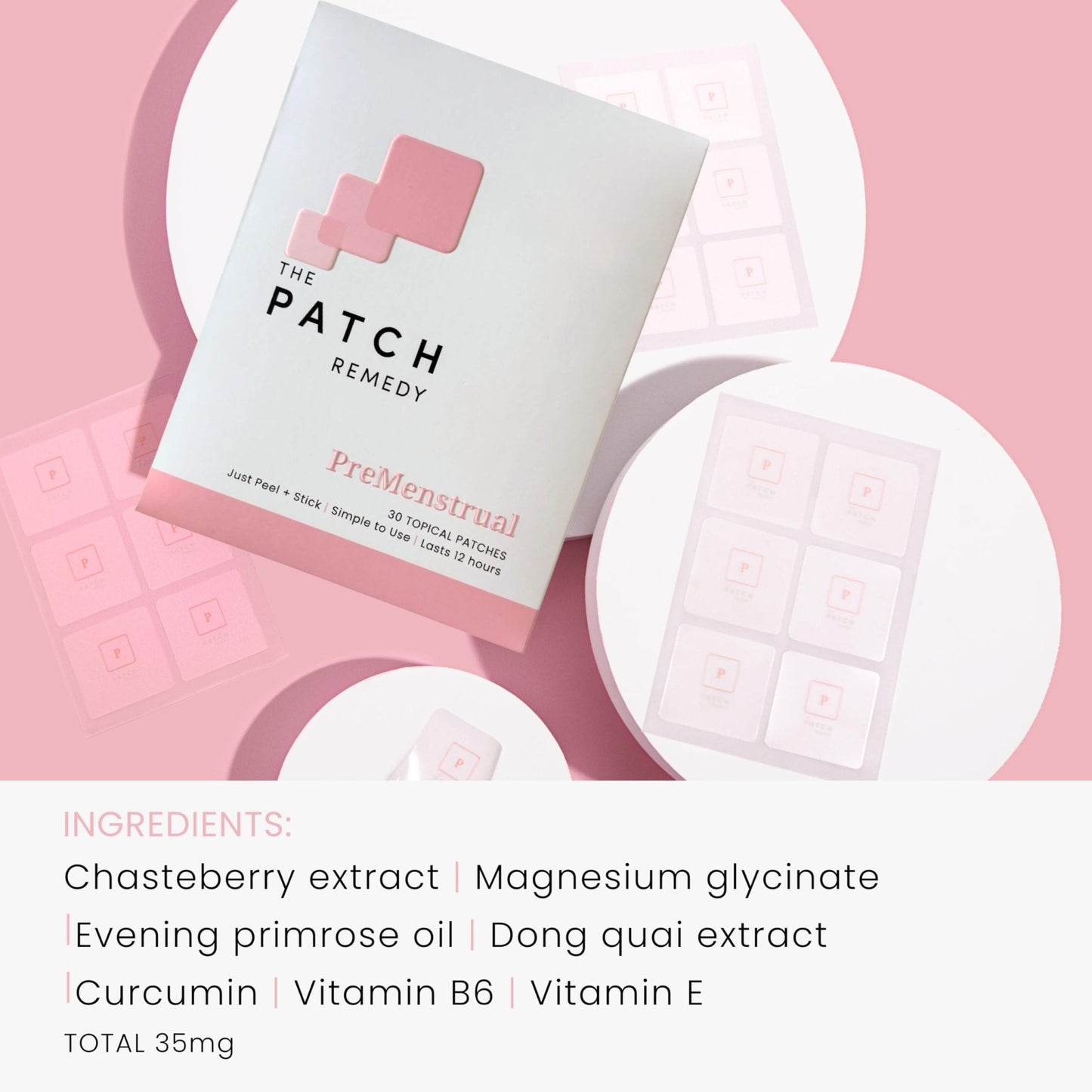 The Patch Remedy Pre Menstrual Patch | Chasteberry, Magnesium, Evening Primrose, Dong Quai, B6 & Vitamin E | 30 Patches - Maple Wellness Supplements
