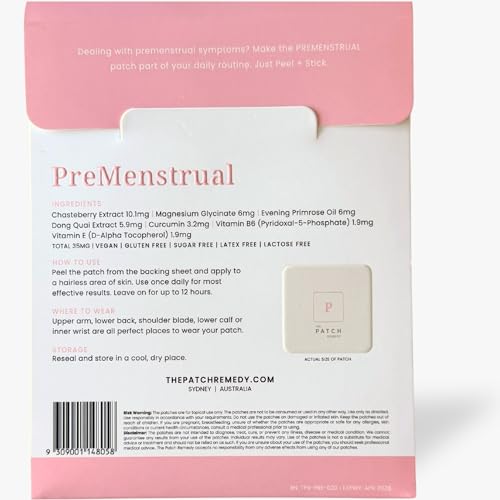 The Patch Remedy Pre Menstrual Patch | Chasteberry, Magnesium, Evening Primrose, Dong Quai, B6 & Vitamin E | 30 Patches - Maple Wellness Supplements