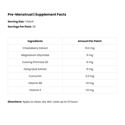 The Patch Remedy Pre Menstrual Patch | Chasteberry, Magnesium, Evening Primrose, Dong Quai, B6 & Vitamin E | 30 Patches - Maple Wellness Supplements
