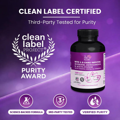 The Pink Bloom Myo & D-Chiro Inositol 40:1 Ratio – 120 Capsules | Myo Inositol Supplement for Women with Vitamin D, Ashwagandha, Folate & Zinc | Supplement for Hormone Balance & Ovarian Health - Maple Wellness Supplements