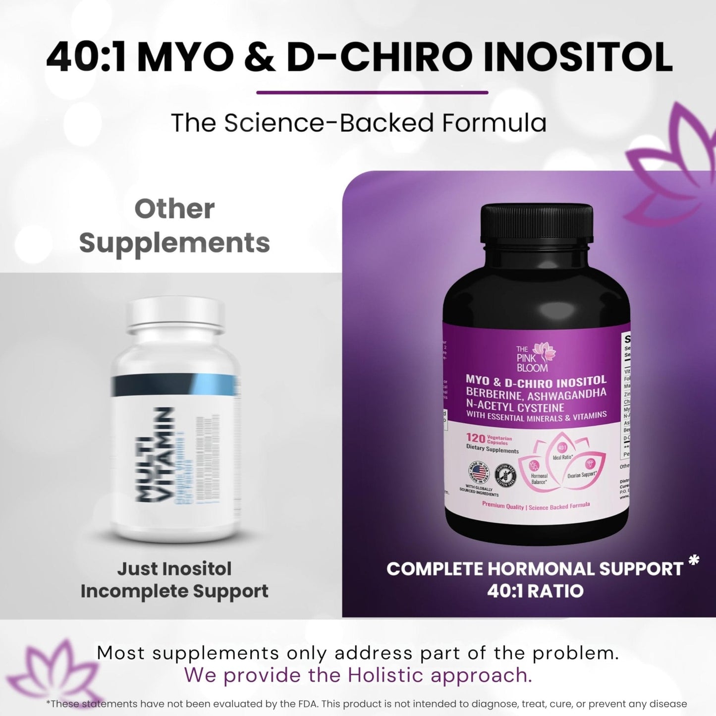 The Pink Bloom Myo & D-Chiro Inositol 40:1 Ratio – 120 Capsules | Myo Inositol Supplement for Women with Vitamin D, Ashwagandha, Folate & Zinc | Supplement for Hormone Balance & Ovarian Health - Maple Wellness Supplements