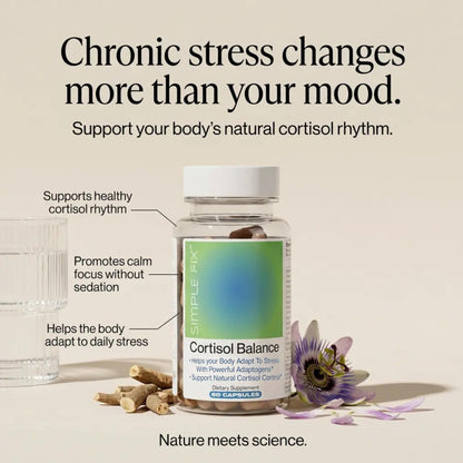 The Simple Fix Cortisol Balance Supplement – Supports Stress, Focus & Daily Energy – with Ashwagandha, Rhodiola Rosea, L-Theanine, Magnesium, Zinc & B6 – Adaptogen Formula – Vegan Capsules - Maple Wellness Supplements