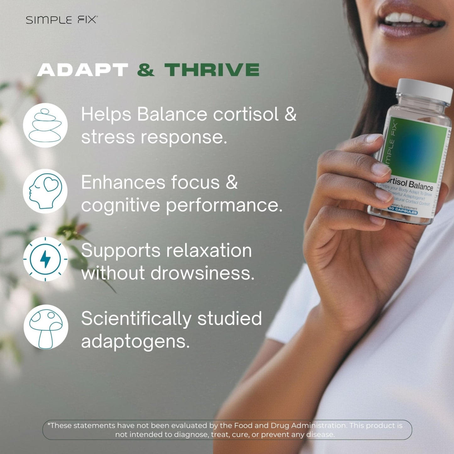 The Simple Fix Cortisol Balance Supplement – Supports Stress, Focus & Daily Energy – with Ashwagandha, Rhodiola Rosea, L-Theanine, Magnesium, Zinc & B6 – Adaptogen Formula – Vegan Capsules - Maple Wellness Supplements