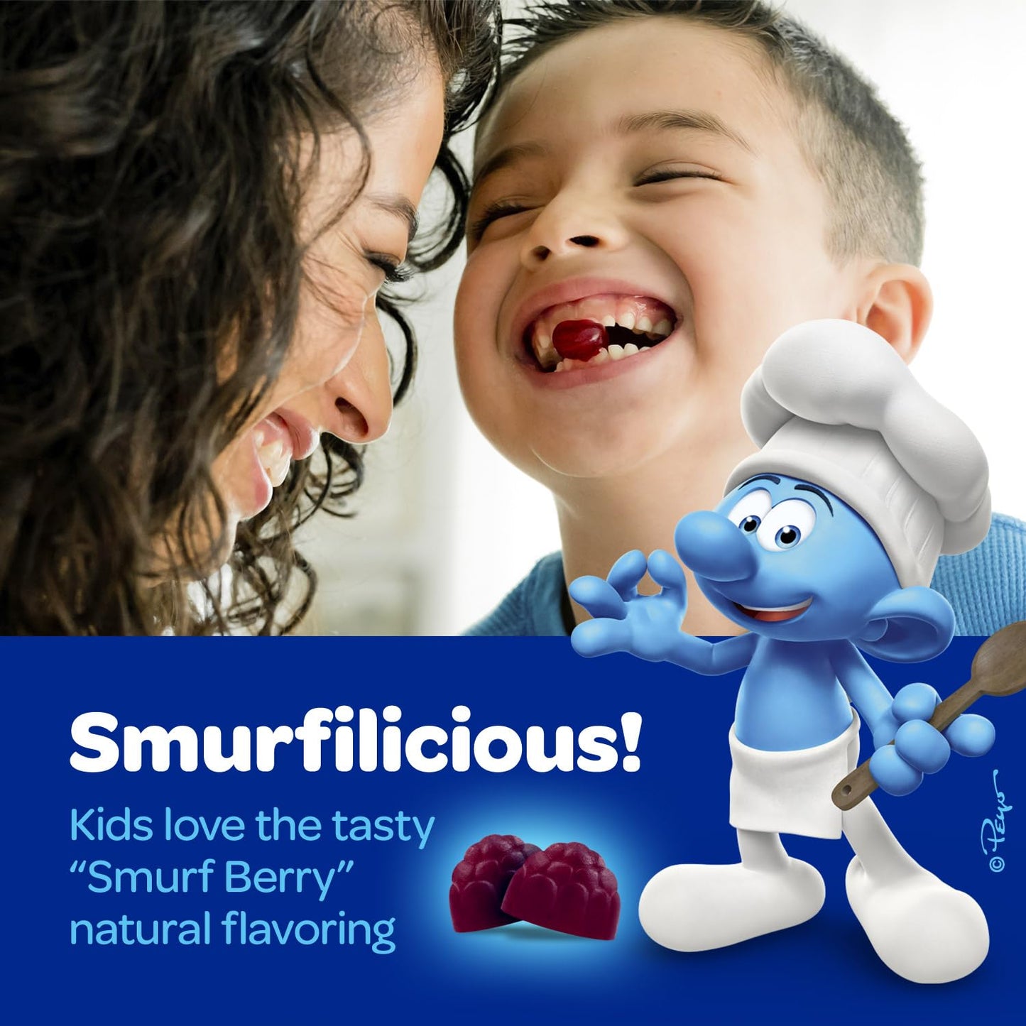 The Smurfs Nootropic Gummies for Kids with Vitamin B12 & L-Theanine | Laser Focus Gummy for Focus and Memory Supplements | Made with Real Fruit in a Smurf Berry | Doctor Developed | 60 Vegan Gummies - Maple Wellness Supplements