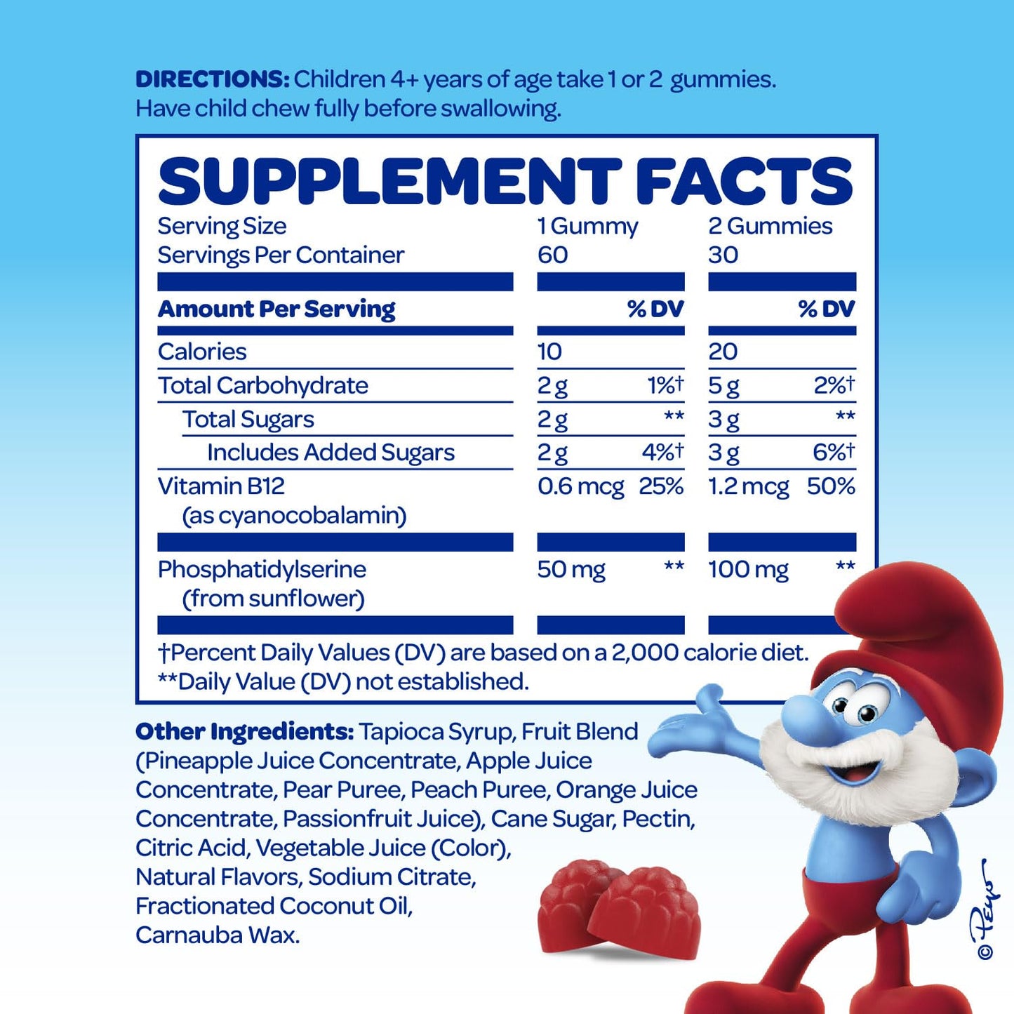 The Smurfs Nootropic Gummies for Kids with Vitamin B12 & L-Theanine | Laser Focus Gummy for Focus and Memory Supplements | Made with Real Fruit in a Smurf Berry | Doctor Developed | 60 Vegan Gummies - Maple Wellness Supplements