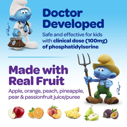 The Smurfs Nootropic Gummies for Kids with Vitamin B12 & L-Theanine | Laser Focus Gummy for Focus and Memory Supplements | Made with Real Fruit in a Smurf Berry | Doctor Developed | 60 Vegan Gummies - Maple Wellness Supplements