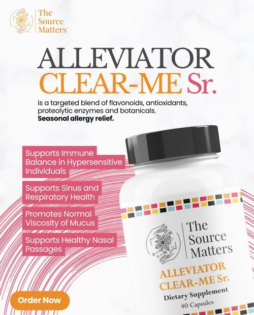 The Source Matters Alleviator Clear-ME SR Seasonal Allergy Relief and Immune Support | Quercetin, Bromelain, Stinging Nettles, NAC, and Vitamin C (40 Capsules) - Maple Wellness Supplements
