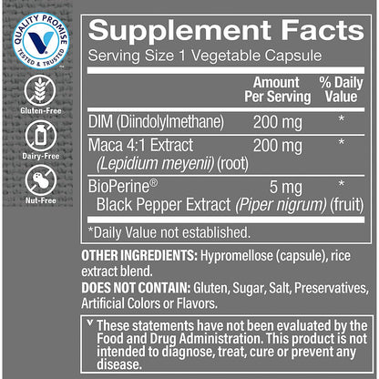 The Vitamin Shoppe DIM Men with BioPerine 200mg - Hormone Balance | Estrogen Metabolism Support | 60 Capsules | Enhanced Absorption - Maple Wellness Supplements