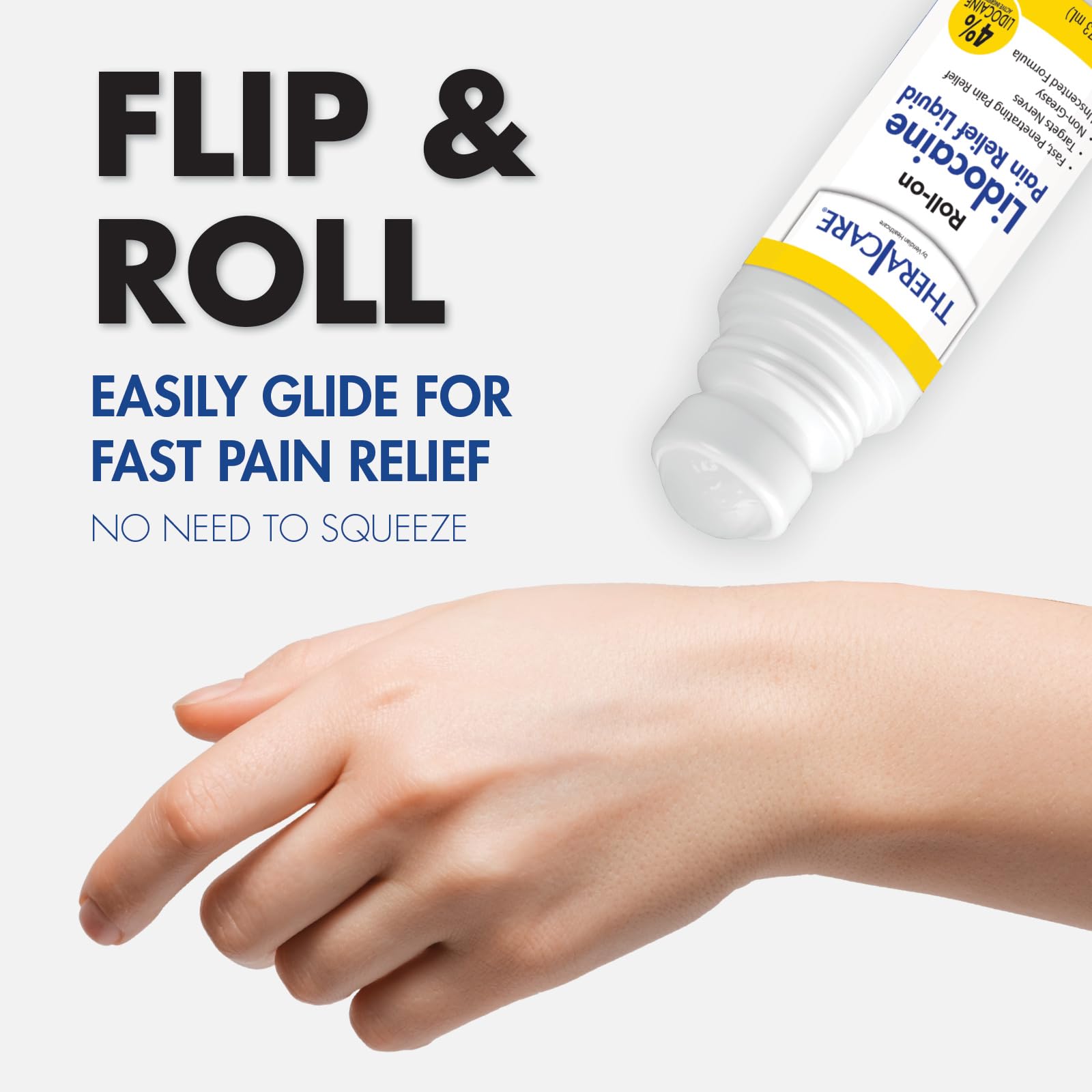TheraCare 4% Lidocaine Roll-On | OTC Strength | Pain Relief Liquid | 2.5 oz. 73 mL | Non-Greasy, Unscented Formula | Topical Anesthetic - Maple Wellness Supplements