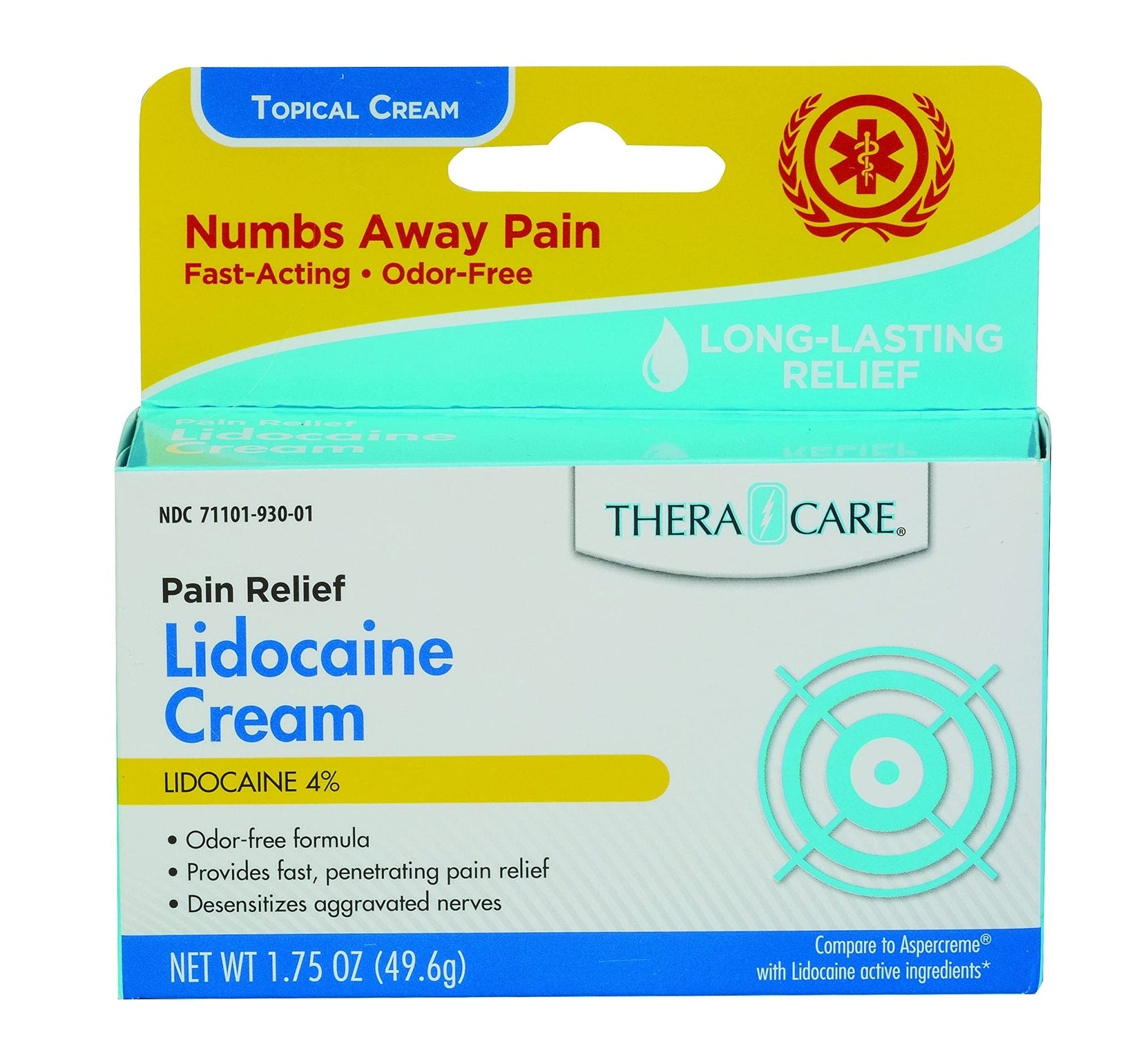 Thera|Care Maximum Strength OTC Lidocaine Cream | Numbs Away Pain | Long-Lasting Relief | Non-Greasy | 1.75 Oz - Maple Wellness Supplements