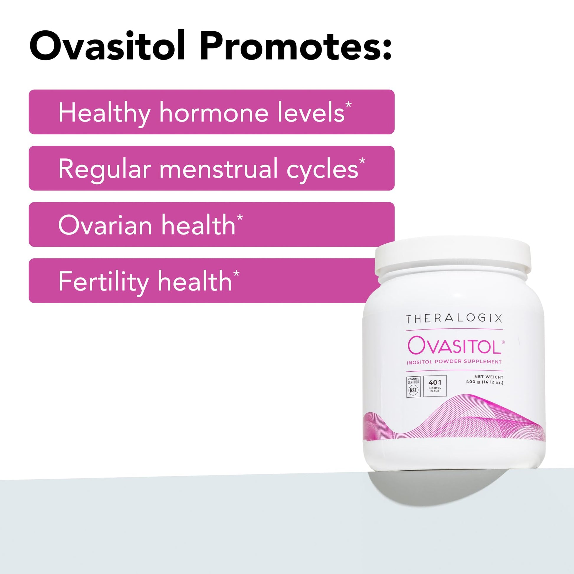 Theralogix Ovasitol Inositol Powder - 90-Day Supply - Myo-Inositol & D-Chiro Inositol for Hormone Balance & Ovarian Function Support - NSF Certified - 400 g (180 Servings) - Maple Wellness Supplements