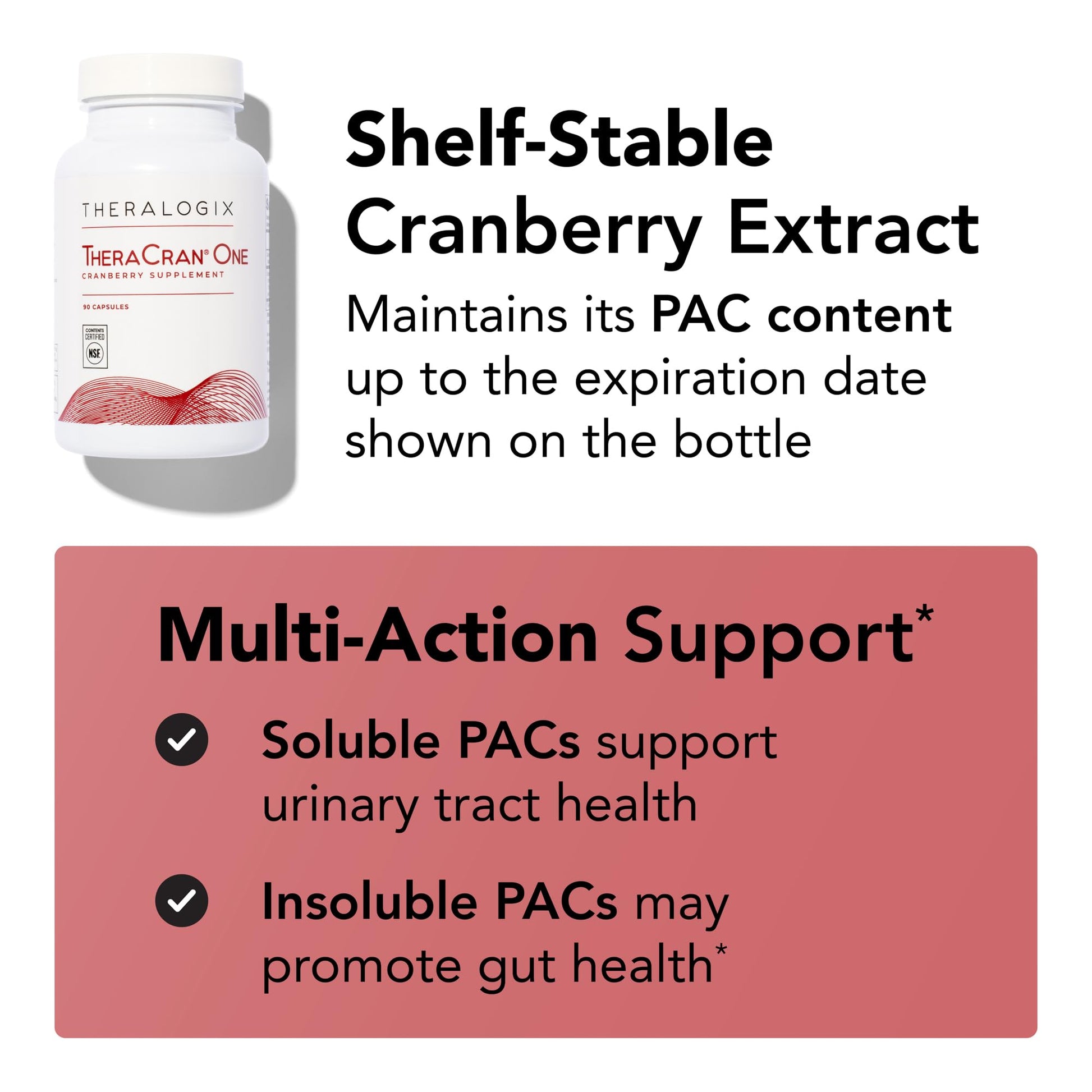 Theralogix TheraCran One Cranberry Capsules - 90-Day Supply - Supplement for Men & Women - to Support Urinary Tract Health* - 36mg Soluble PACs per Capsule - Maple Wellness Supplements