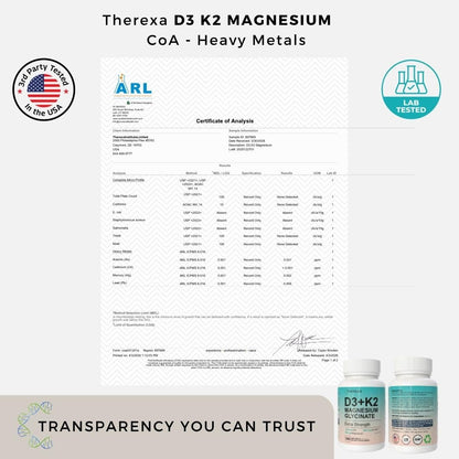 THEREXA Vitamin D3 K2 Magnesium Supplement - Extra Strength with 10000 IU Vitamin D3, Magnesium Glycinate and 200 mcg K2 MK-7 Vitamin Supplements Complex, for Women & Men - 300 Softgels - Maple Wellness Supplements