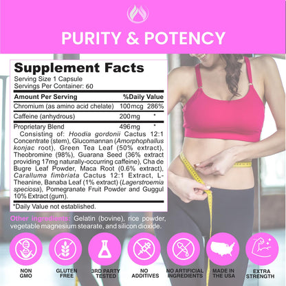 Thermogenic Appetite Suppressant, Supplement for Women & Men, Metabolism, Energy, Focus, Brain, Caffeine Pills with Chromium, Green Tea Extract, L Theanine, Sculpt 60 Capsules - Maple Wellness Supplements