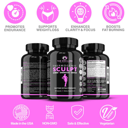 Thermogenic Appetite Suppressant, Supplement for Women & Men, Metabolism, Energy, Focus, Brain, Caffeine Pills with Chromium, Green Tea Extract, L Theanine, Sculpt 60 Capsules - Maple Wellness Supplements