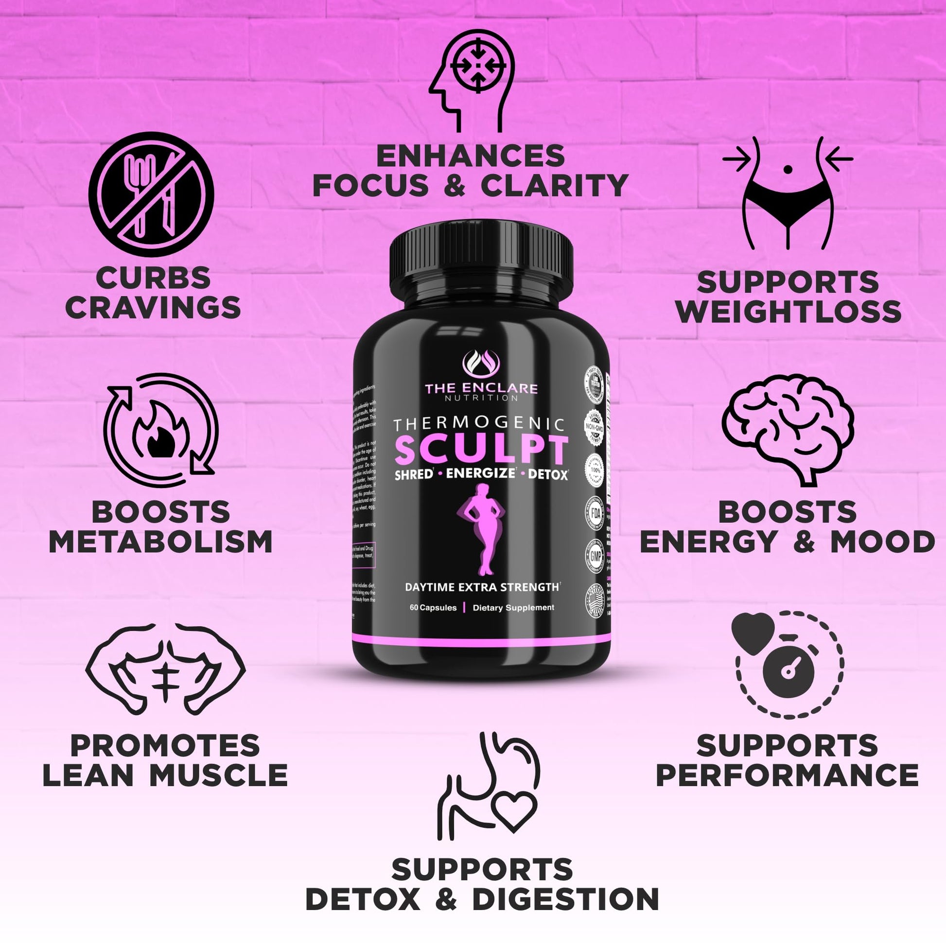 Thermogenic Appetite Suppressant, Supplement for Women & Men, Metabolism, Energy, Focus, Brain, Caffeine Pills with Chromium, Green Tea Extract, L Theanine, Sculpt 60 Capsules - Maple Wellness Supplements