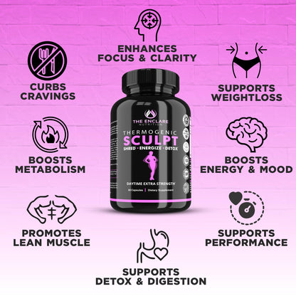 Thermogenic Appetite Suppressant, Supplement for Women & Men, Metabolism, Energy, Focus, Brain, Caffeine Pills with Chromium, Green Tea Extract, L Theanine, Sculpt 60 Capsules - Maple Wellness Supplements