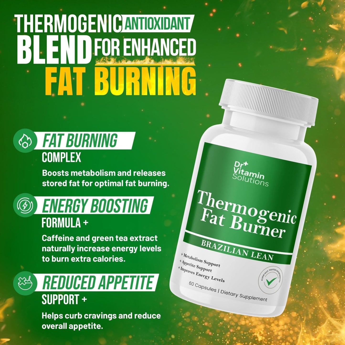 Thermogenic Fat Burner Brazilian Lean, Pills for Women, Waist Trimmer & Supplements for Bloating for Women & Men, 60 Capsules - Maple Wellness Supplements