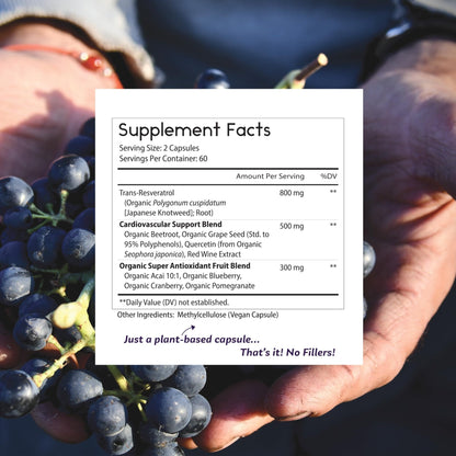Thomas' all-natural Remedies Resveratrol 1600mg Organic Trans-Resveratrol Antioxidant Supplement with Organic Grape Seed Extract and Quercetin - Maple Wellness Supplements