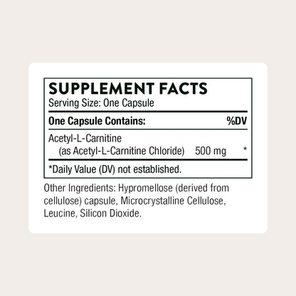 THORNE - Acetyl-L-Carnitine - 500 mg - Supports Brain Function & Healthy Nerve Sensations in The Hands & Feet* - Gluten, Dairy & Soy-Free - 60 Capsules - Maple Wellness Supplements