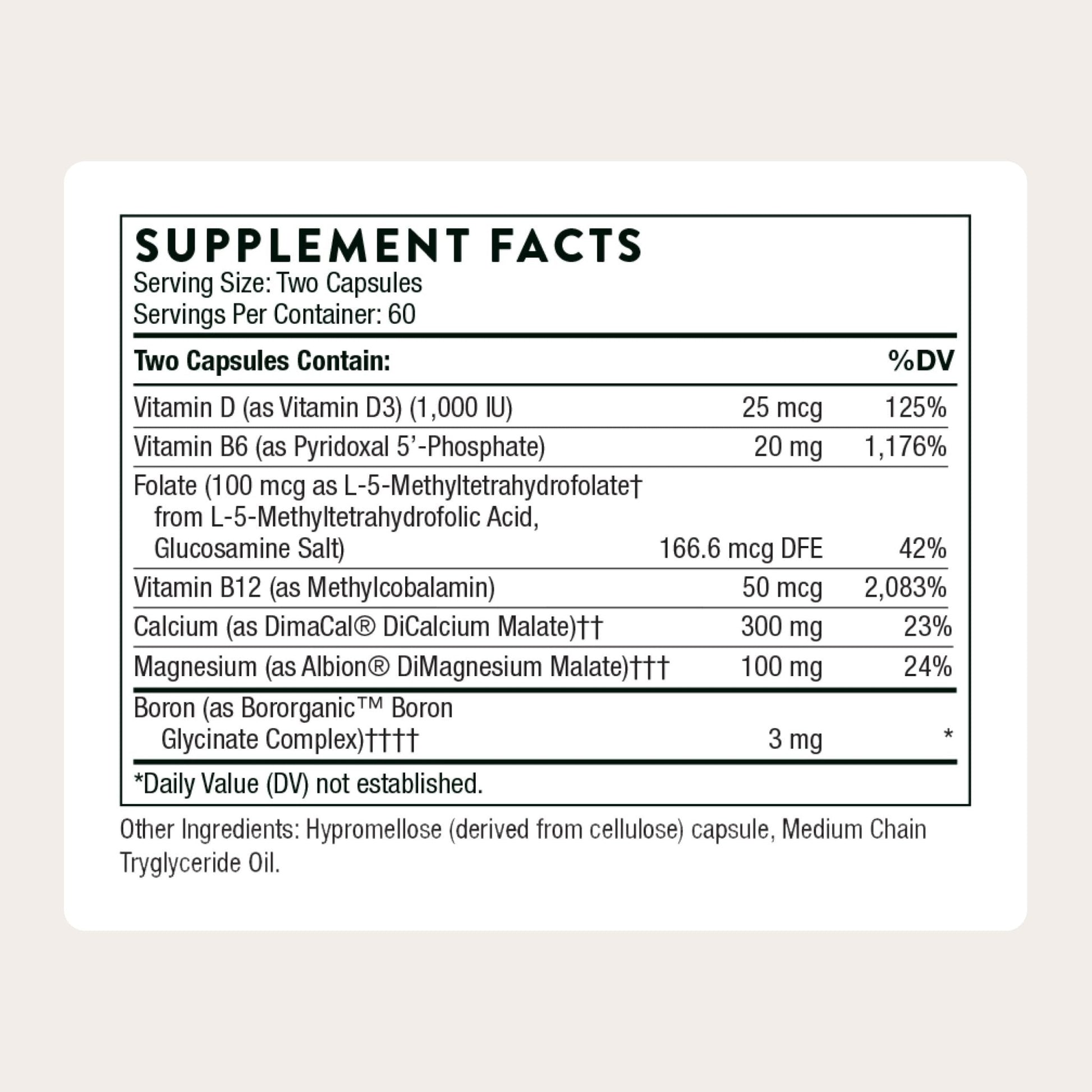 THORNE - Advanced Bone Support - Bone Health Supplement for Women & Men with Calcium, Magnesium, Vitamin D, B Vitamins, Folate & Boron* - Gluten, Dairy & Soy-Free - 120 Capsules - Maple Wellness Supplements