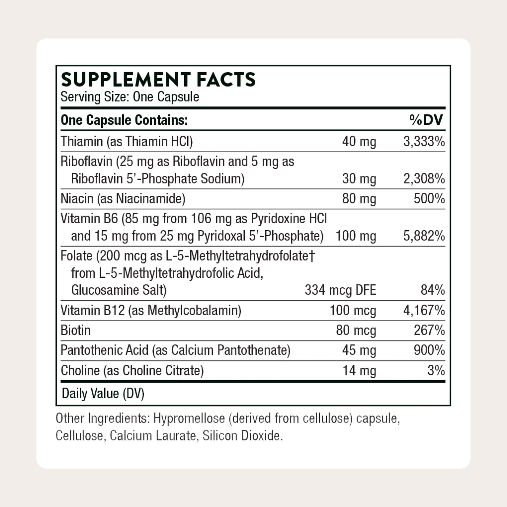 THORNE - B-Complex 6 - Vitamin B Complex with Active Forms of Essential B Vitamins & Extra B6-60 Servings - Maple Wellness Supplements