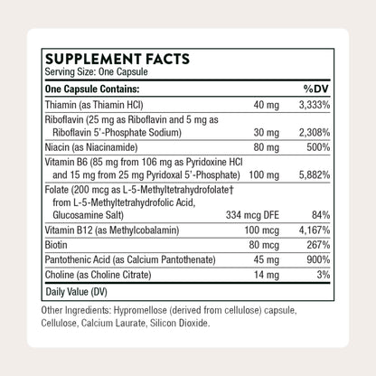 THORNE - B-Complex 6 - Vitamin B Complex with Active Forms of Essential B Vitamins & Extra B6-60 Servings - Maple Wellness Supplements