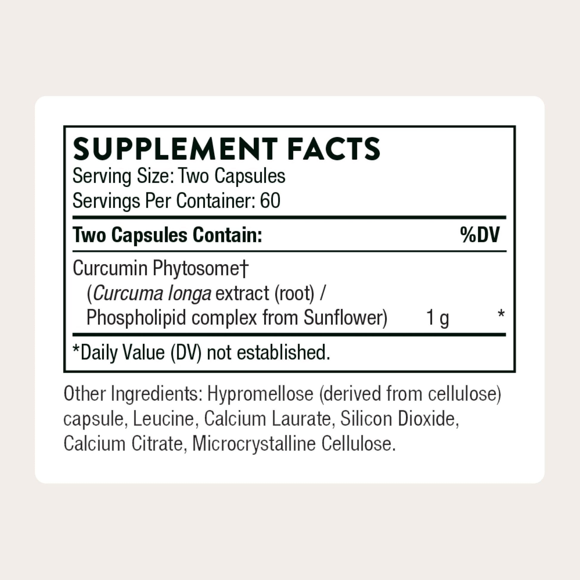 THORNE - Curcumin Phytosome 1000 mg (Meriva) - Clinically Studied, High Absorption - Supports Healthy Inflammatory Response in Joints, Muscles, GI Tract, Liver, Brain & Nerves* - 60 Servings - Maple Wellness Supplements