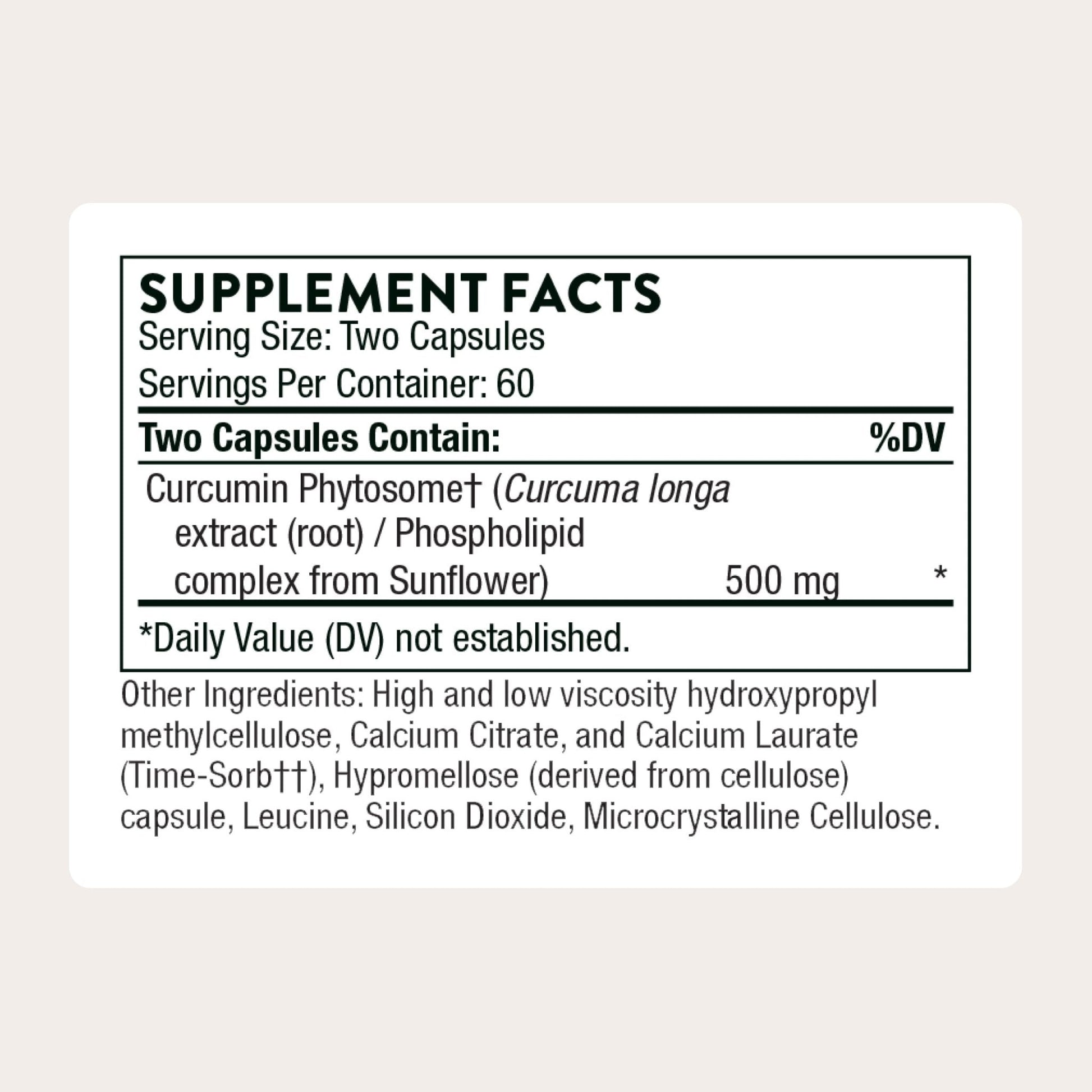 THORNE - Curcumin Phytosome 500 mg (Meriva) - Sustained Release, Clinically Studied - Supports Healthy Inflammatory Response in Joints, Muscles, GI Tract, Liver, Brain & Nerves* - 60 Servings - Maple Wellness Supplements