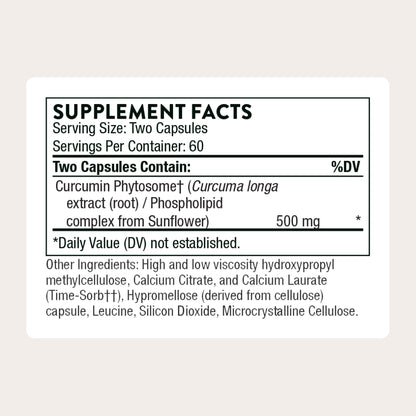 THORNE - Curcumin Phytosome 500 mg (Meriva) - Sustained Release, Clinically Studied - Supports Healthy Inflammatory Response in Joints, Muscles, GI Tract, Liver, Brain & Nerves* - 60 Servings - Maple Wellness Supplements