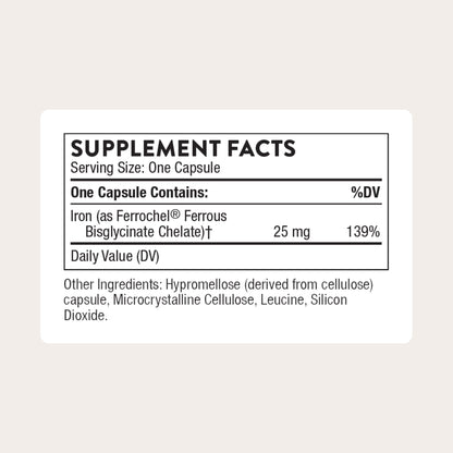 THORNE - Iron Bisglycinate - 25 mg Iron Supplement for Enhanced Absorption Without Gastrointestinal Side Effects - Maple Wellness Supplements