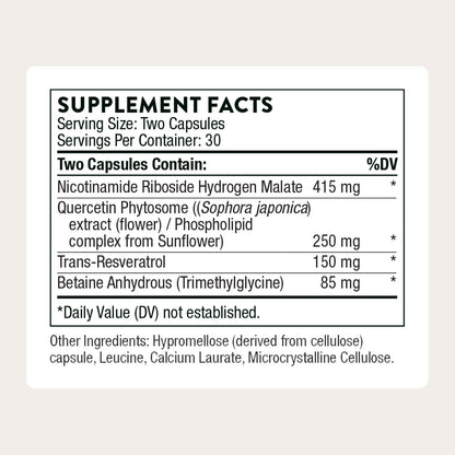 THORNE - ResveraCel - Nicotinamide Riboside with Quercetin Phytosome & Resveratrol - Support Healthy Aging, Methylation, Cellular Energy Production & Metabolism* - 30 Servings - Maple Wellness Supplements