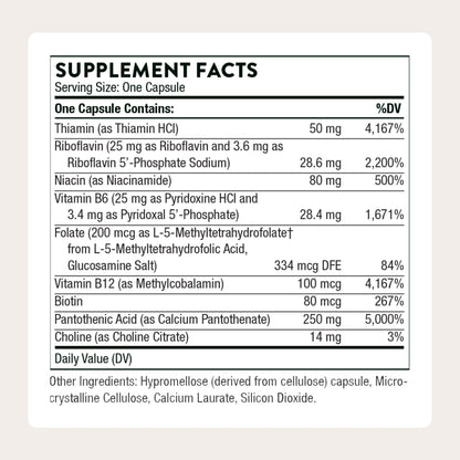 THORNE - Stress B-Complex - Vitamins B2, B6, B12 & Folate in Highly-Absorbable and Active Forms - Extra Vitamin B5 for Adrenal Support - Maple Wellness Supplements