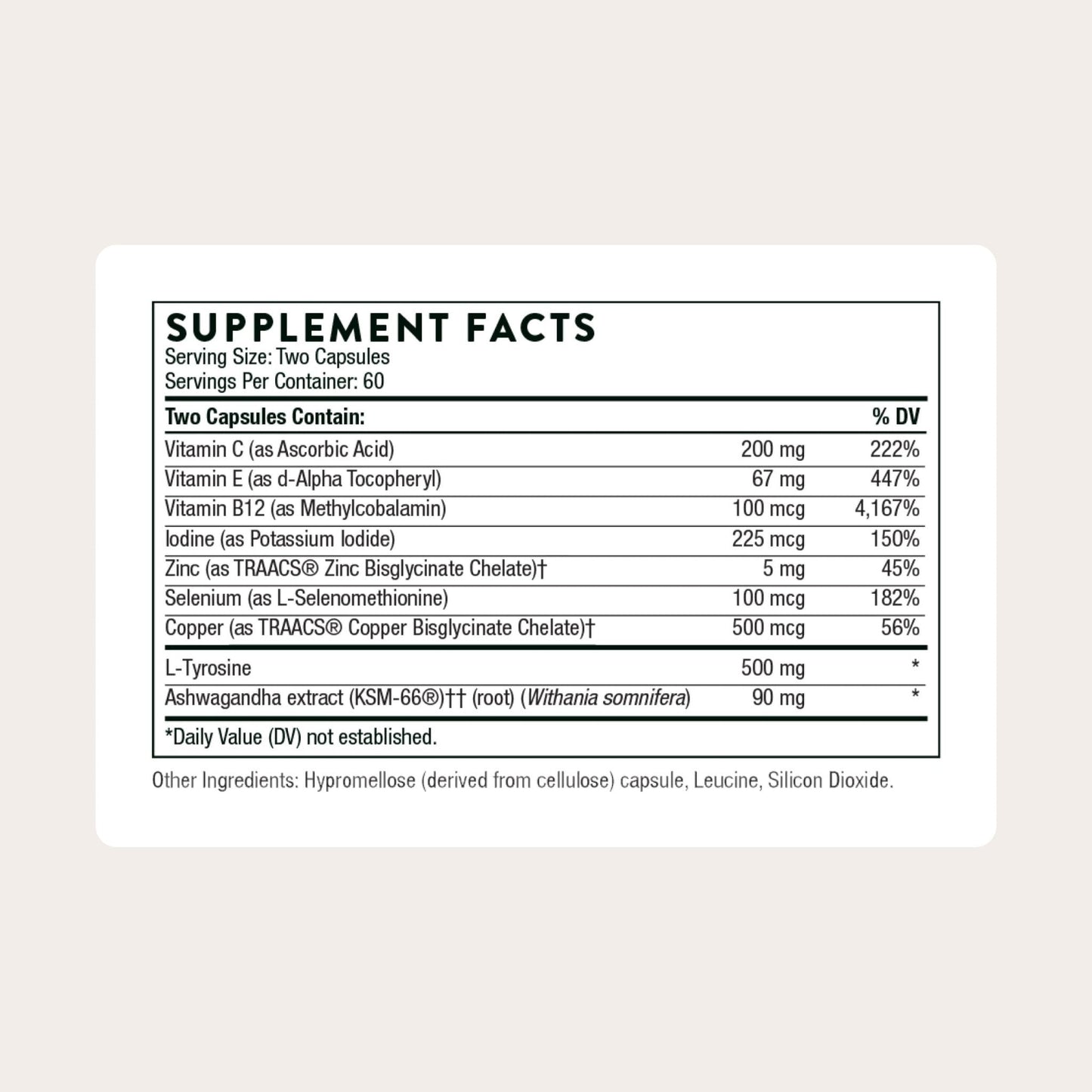 THORNE - Thyroid Health Complex (Formerly Thyrocsin) - Thyroid Cofactors for Thyroid Function Support* - Vitamins B12, C & E, Ashwagandha, Iodine, Zinc, Selenium, Copper & L-Tyrosine - 60 Servings - Maple Wellness Supplements