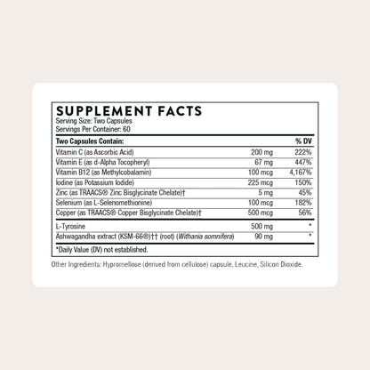 THORNE - Thyroid Health Complex (Formerly Thyrocsin) - Thyroid Cofactors for Thyroid Function Support* - Vitamins B12, C & E, Ashwagandha, Iodine, Zinc, Selenium, Copper & L-Tyrosine - 60 Servings - Maple Wellness Supplements