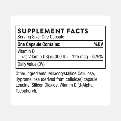 THORNE - Vitamin D-5,000 - Vitamin D3 Supplement - Supports Healthy Bones, Teeth & Muscles, Plus Cardiovascular - Maple Wellness Supplements