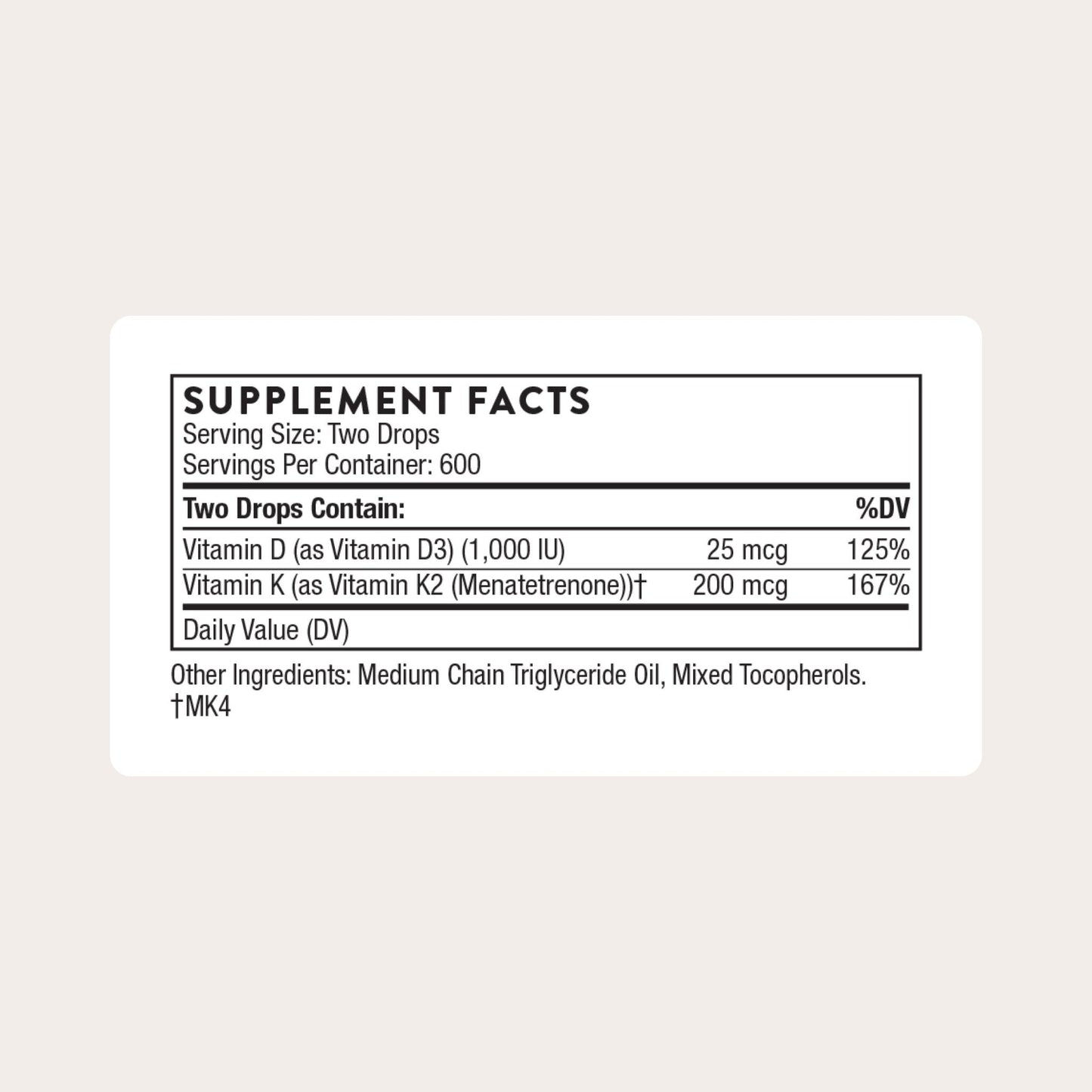 THORNE - Vitamin D + K2 Liquid with a Metered Dispenser - Vitamins D3 & K2 to Support Healthy Bones & Muscles* - 1 Fl Oz (30 ml) - 600 Servings - Maple Wellness Supplements
