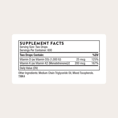 THORNE - Vitamin D + K2 Liquid with a Metered Dispenser - Vitamins D3 & K2 to Support Healthy Bones & Muscles* - 1 Fl Oz (30 ml) - 600 Servings - Maple Wellness Supplements