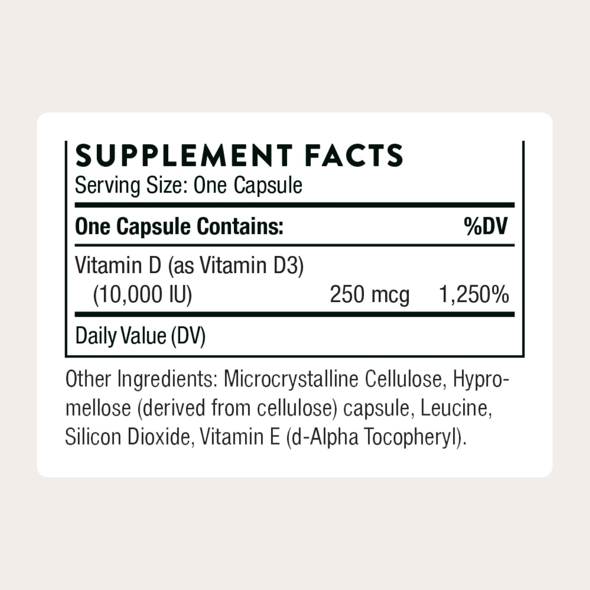 THORNE - Vitamin D3 Supplement - Supports Healthy Bones, Teeth, Muscles, Cardiovascular & Immune Function* - Gluten, Dairy & Soy-Free - 10,000 IU - 60 Servings - Maple Wellness Supplements