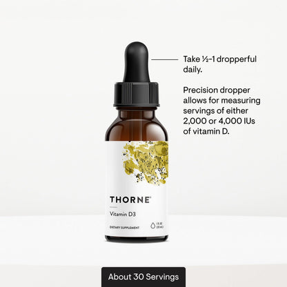 THORNE - Vitamin D3 with a Metered Dispenser - Liquid Vitamin D Vegan Supplement - Supports Healthy Bones, Teeth, Muscles, Cardiovascular & Immune Function* - 4,000 IU - 1 Fl Oz (30 mL) - 30 Servings - Maple Wellness Supplements