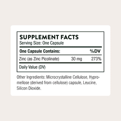 THORNE - Zinc Picolinate 30 mg - Well-Absorbed Zinc Supplement for Growth and Immune Function - Promotes Healthy Skin & Eyes - Third-Party Certified - Maple Wellness Supplements