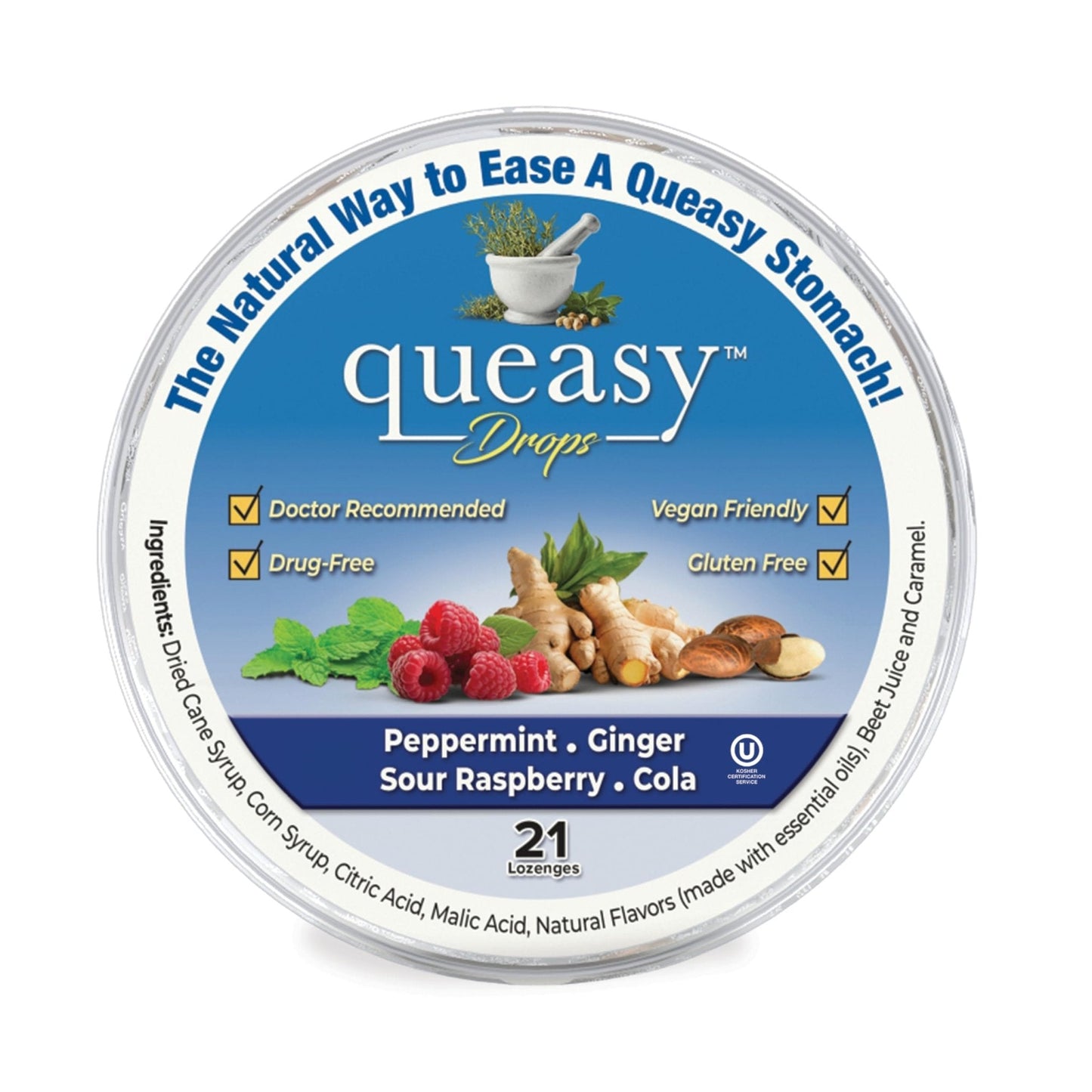 Three Lollies Queasy Drops - Ease Chemotherapy Nausea & Travel Sickness - Alleviates a Dry Mouth - Natural Ingredients - 21 ct - Maple Wellness Supplements